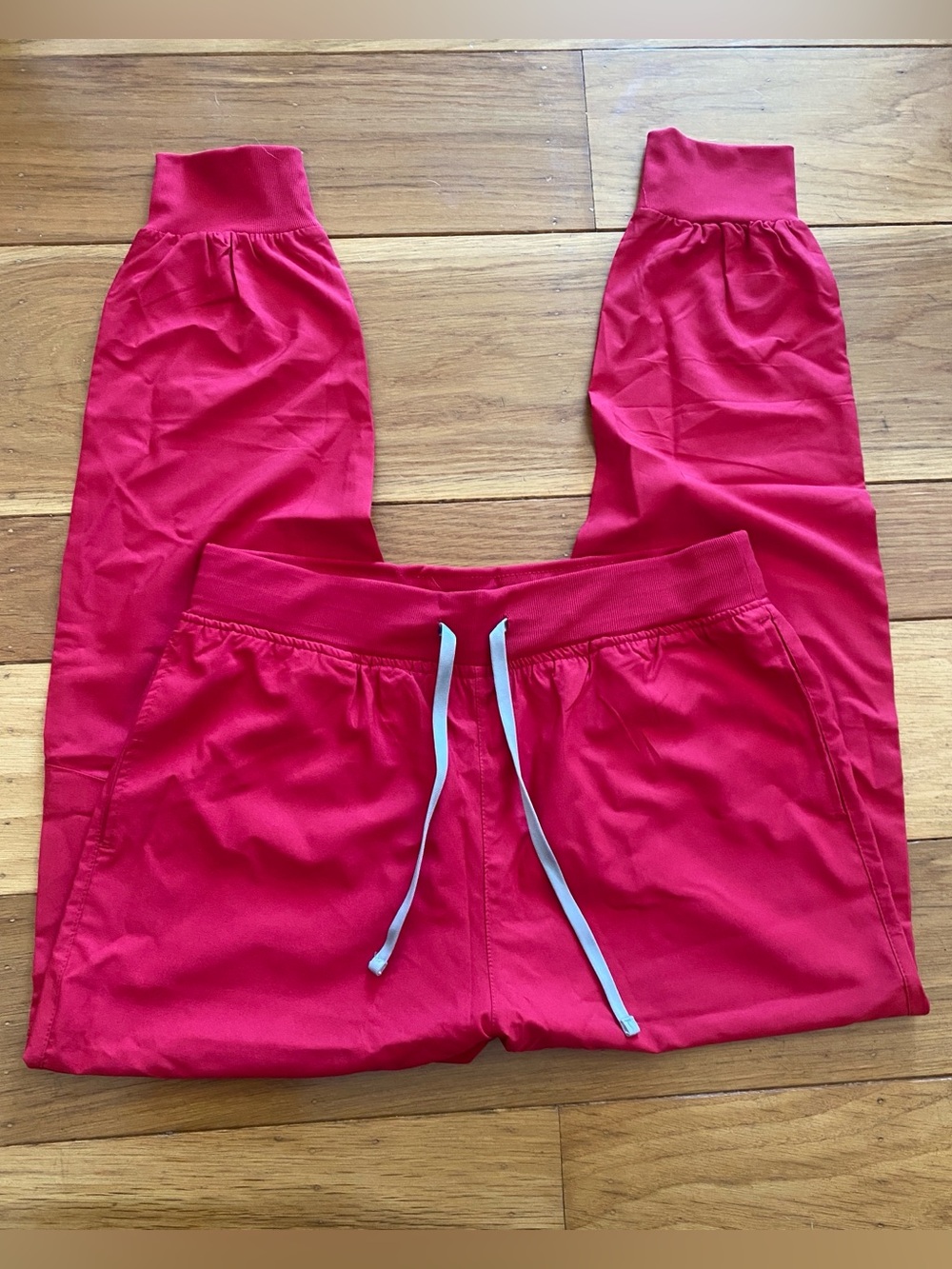 Bright Red Drawstring Scrub Jogger Pants Large
